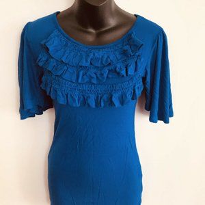 Atmosphere Women's Ruffle Knit Top T-Shirt Blue